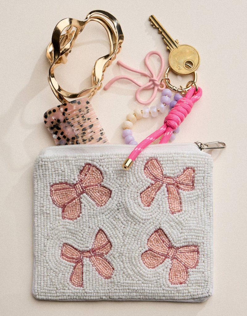 Lilla Haven Beaded Pink Bows Zipper Pouch