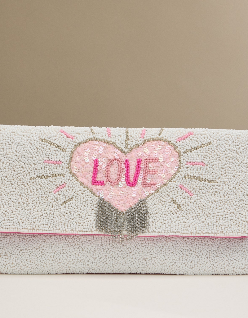Lilla Haven Vegas Love Beaded Heart Clutch with Chain Strap