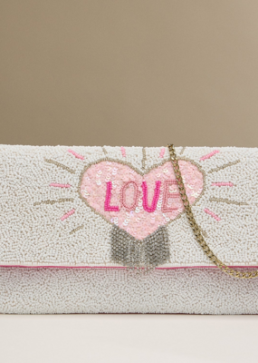 Lilla Haven Vegas Love Beaded Heart Clutch with Chain Strap