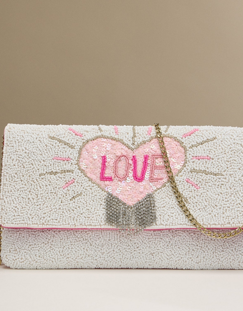 Lilla Haven Vegas Love Beaded Heart Clutch with Chain Strap