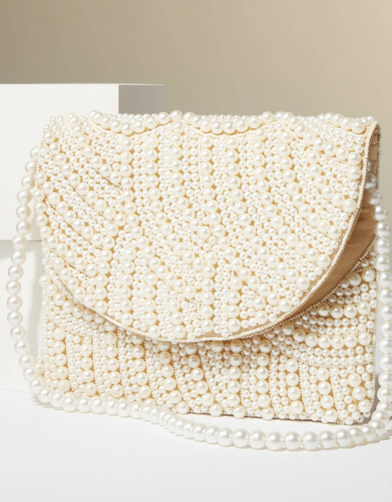 Lilla Haven Bridal Pearl Beaded Flap Clutch
