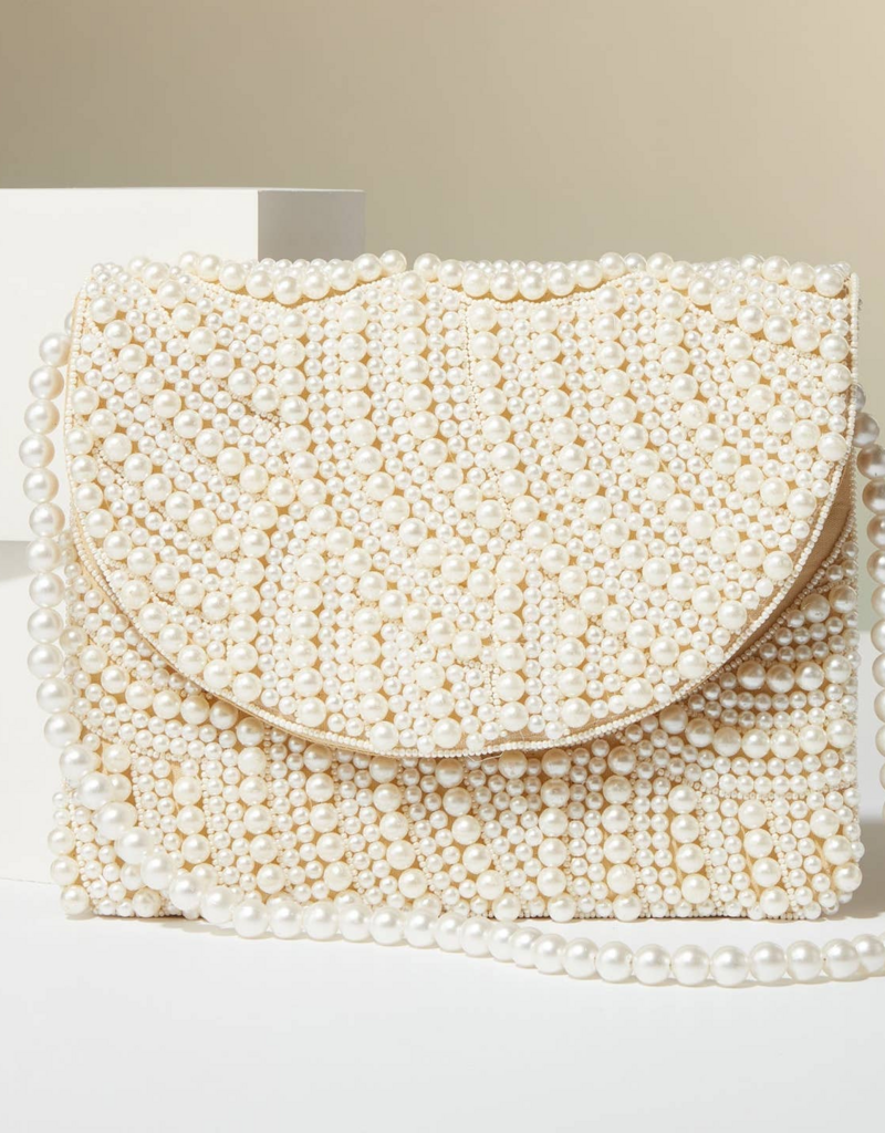 Lilla Haven Bridal Pearl Beaded Flap Clutch