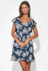 Adelyn Rae Lilah Ruffle Sleeve Embroidered Mini Dress in Navy