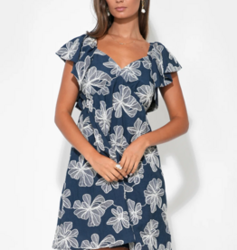 Adelyn Rae Lilah Ruffle Sleeve Embroidered Linen Blend Mini Dress