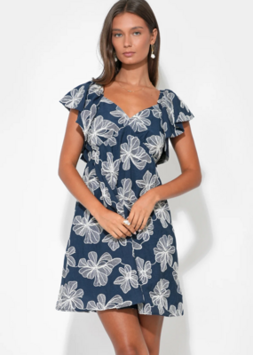 Adelyn Rae Lilah Ruffle Sleeve Embroidered Linen Blend Mini Dress