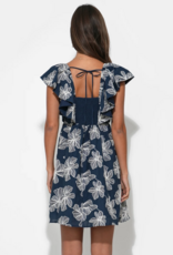 Adelyn Rae Lilah Ruffle Sleeve Embroidered Mini Dress in Navy