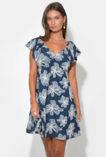 Adelyn Rae Lilah Ruffle Sleeve Embroidered Mini Dress in Navy