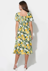 Adelyn Rae Kailany Bubble Sleeve Lemon Print Midi Dress