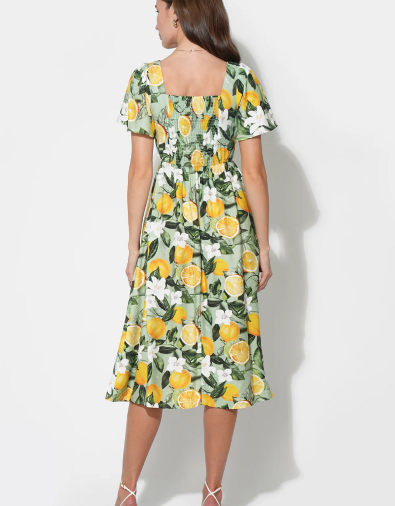 Adelyn Rae Kailany Bubble Sleeve Lemon Print Midi Dress