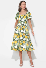 Adelyn Rae Kailany Bubble Sleeve Lemon Print Midi Dress