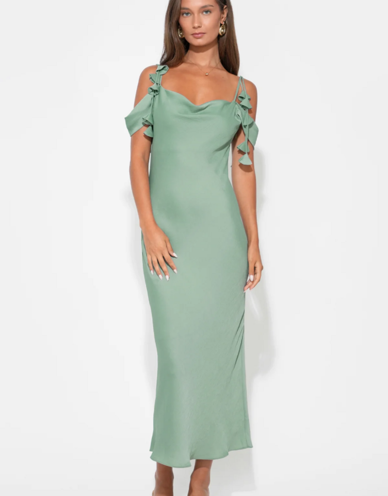 Adelyn Rae Alana Off-The-Shoulder Cowl Neck Dress in Sea Jade