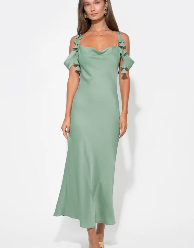 Adelyn Rae Alana Off-The-Shoulder Cowl Neck Dress in Sea Jade