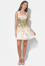 Adelyn Rae Isla Scoop Neck Fit & Flare Mini Dress in Cream/Green Floral Print