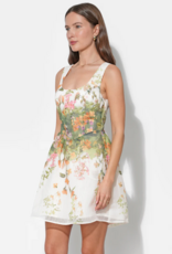 Adelyn Rae Isla Scoop Neck Fit & Flare Mini Dress in Cream/Green Floral Print