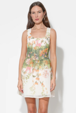 Adelyn Rae Isla Scoop Neck Fit & Flare Mini Dress in Cream/Green Floral Print