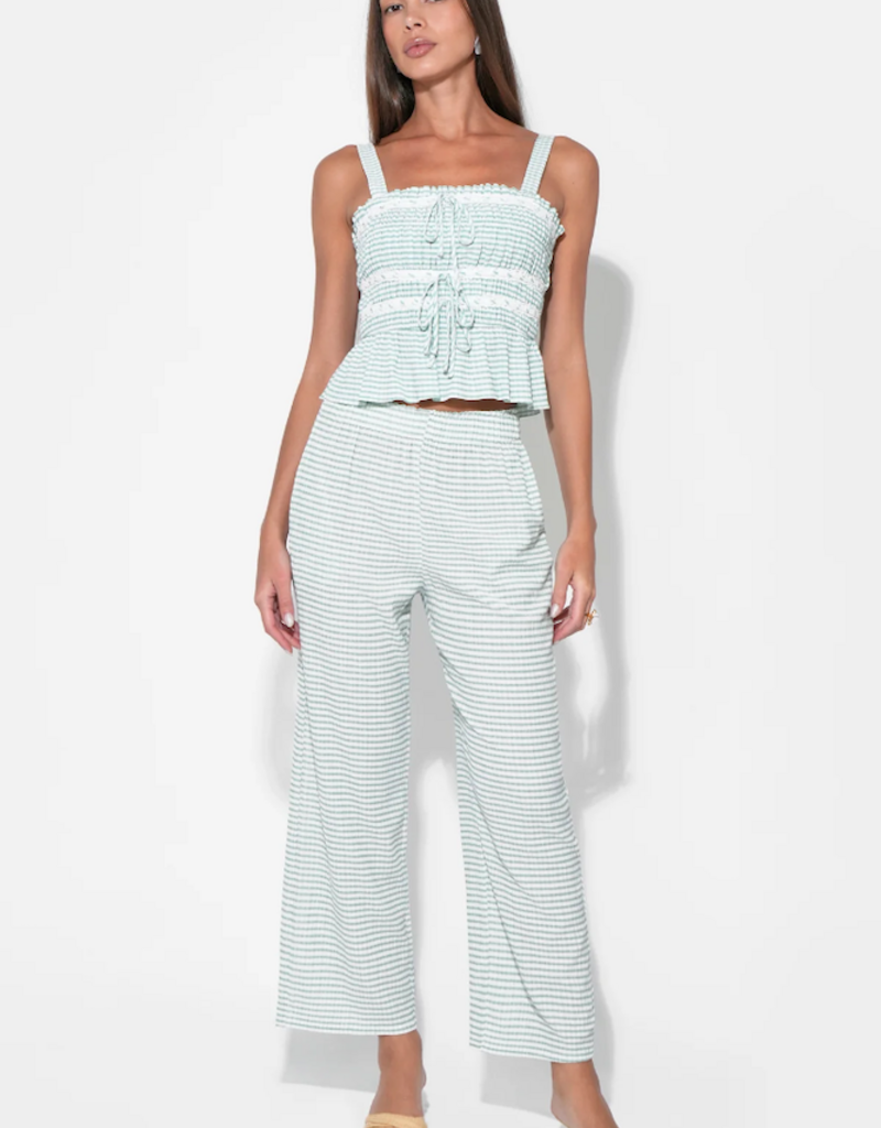 Adelyn Rae Julia Smocked Gingham Top in Jade/White