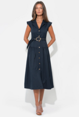 Adelyn Rae Olivia Button Up Belted Shirt Midi Dress in Dark Navy
