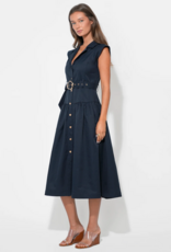Adelyn Rae Olivia Button Up Belted Shirt Midi Dress in Dark Navy