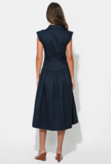 Adelyn Rae Olivia Button Up Belted Shirt Midi Dress in Dark Navy