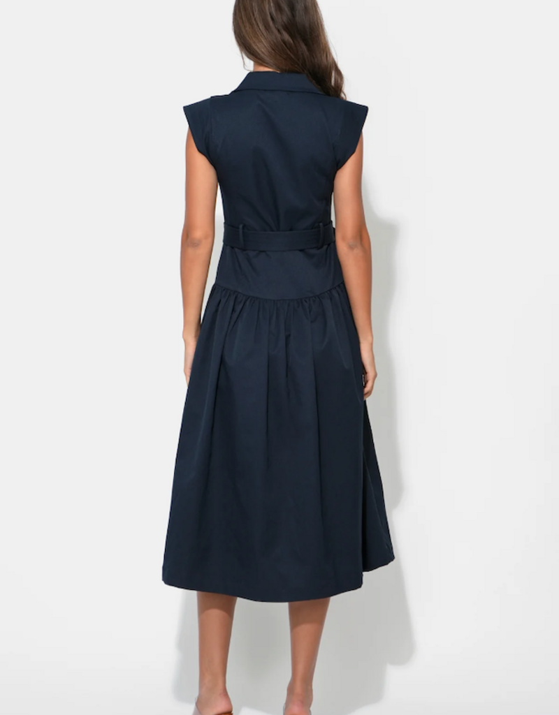 Adelyn Rae Olivia Button Up Belted Shirt Midi Dress in Dark Navy