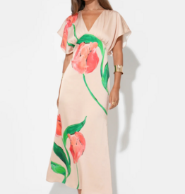 Adelyn Rae Madelyn Flutter Sleeve Floral Midi Dress