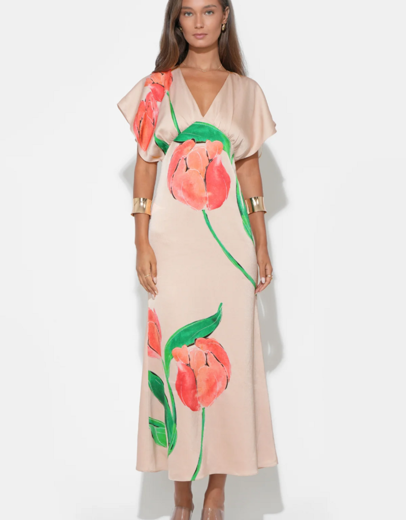 Adelyn Rae Madelyn Flutter Sleeve Floral Midi Dress