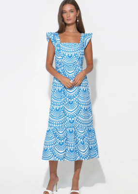 Adelyn Rae Sadie Flutter Sleeve Embroidery Midi Dress