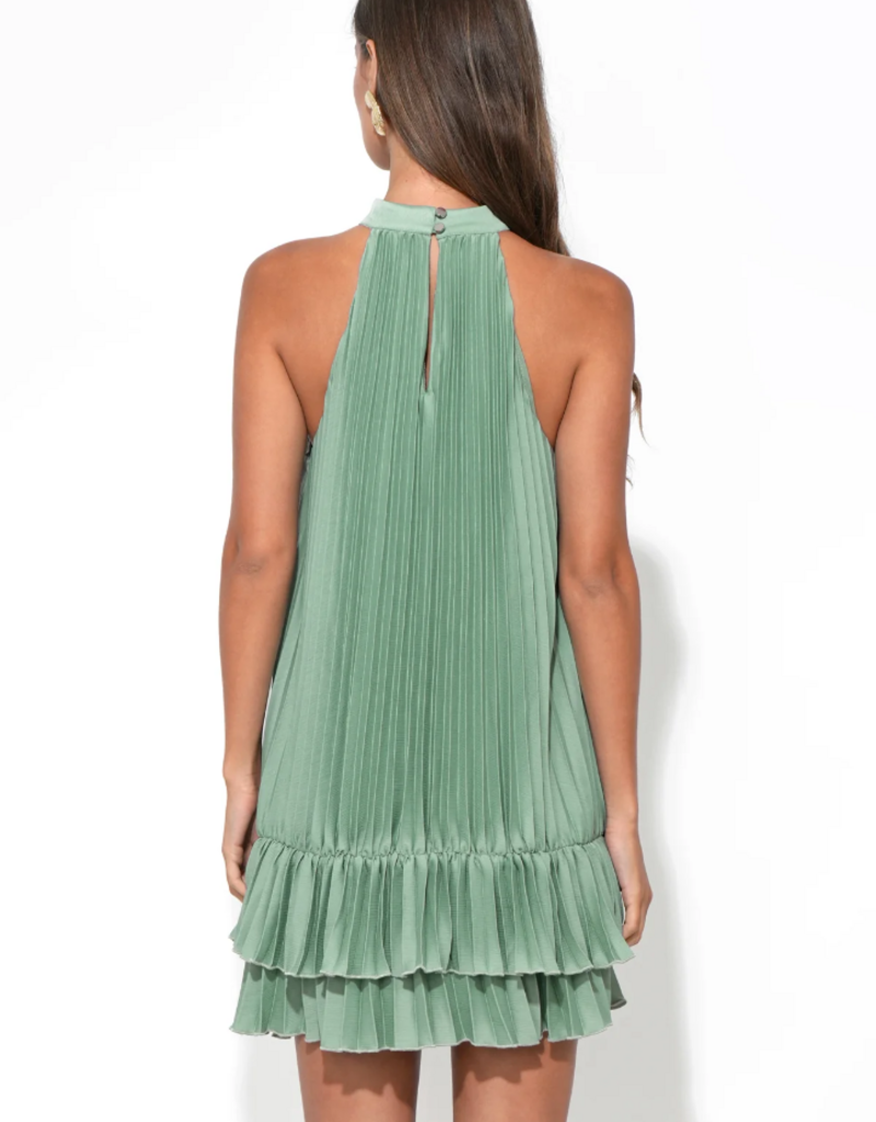 Adelyn Rae Brielle Halter Pleated Mini Dress in Sea Jade