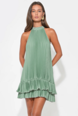 Adelyn Rae Brielle Halter Pleated Mini Dress in Sea Jade