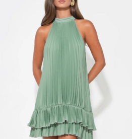 Adelyn Rae Brielle Halter Pleated Mini Dress in Sea Jade