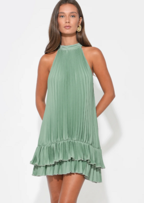Adelyn Rae Brielle Halter Pleated Mini Dress in Sea Jade