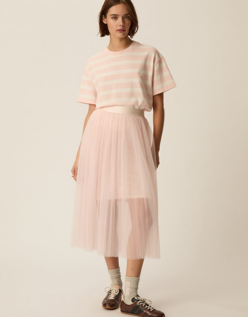 Des Petits Hauts Valerina Pleated Mesh Skirt in Bubblegum Pink