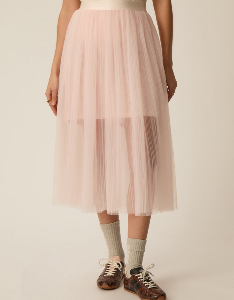 Des Petits Hauts Valerina Pleated Mesh Skirt in Bubblegum Pink