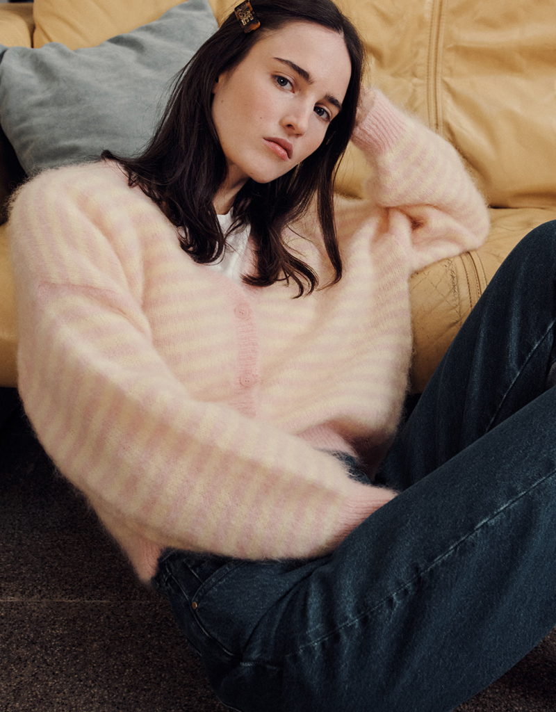 Des Petits Hauts Alvaro Cardigan in Butter & Bubblegum Stripe