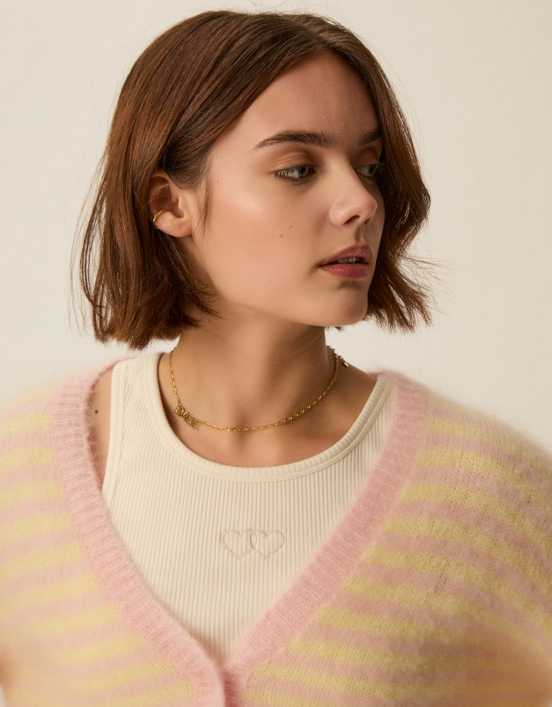 Des Petits Hauts Alvaro Cardigan in Butter & Bubblegum Stripe