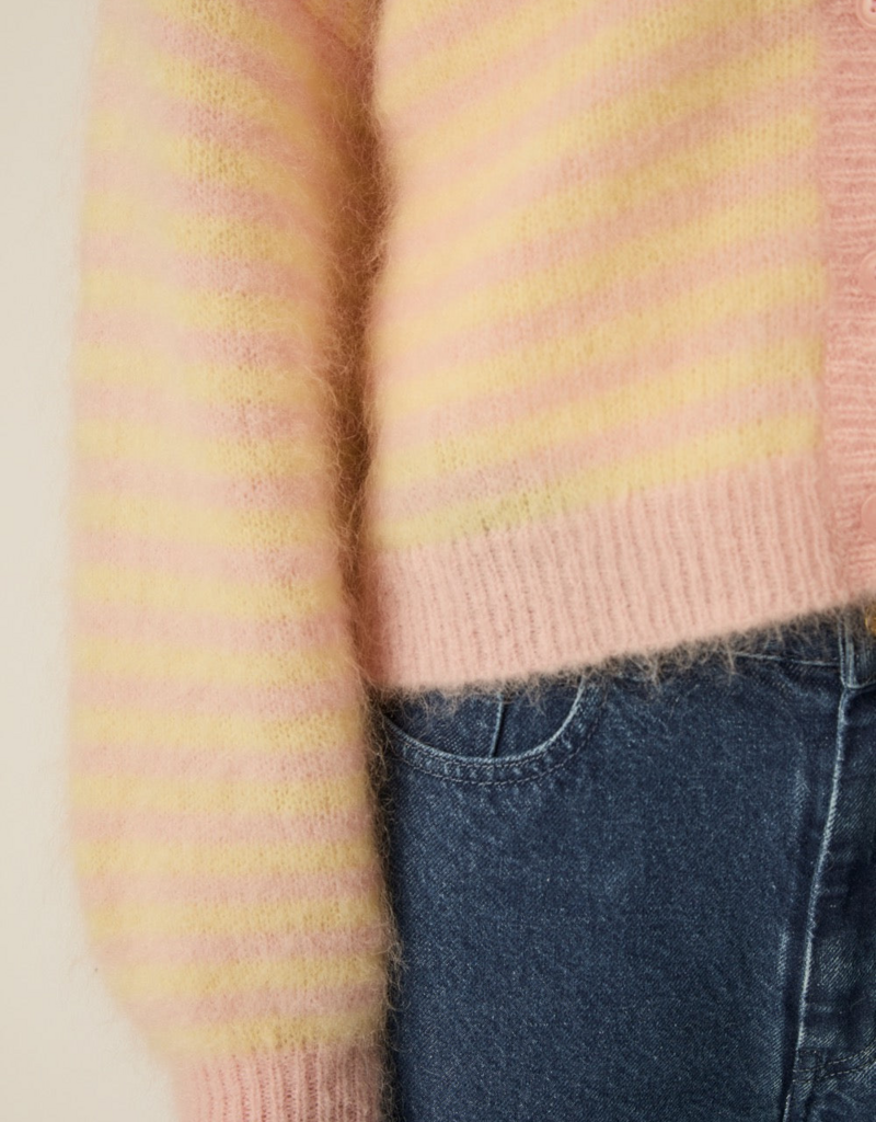 Des Petits Hauts Alvaro Cardigan in Butter & Bubblegum Stripe