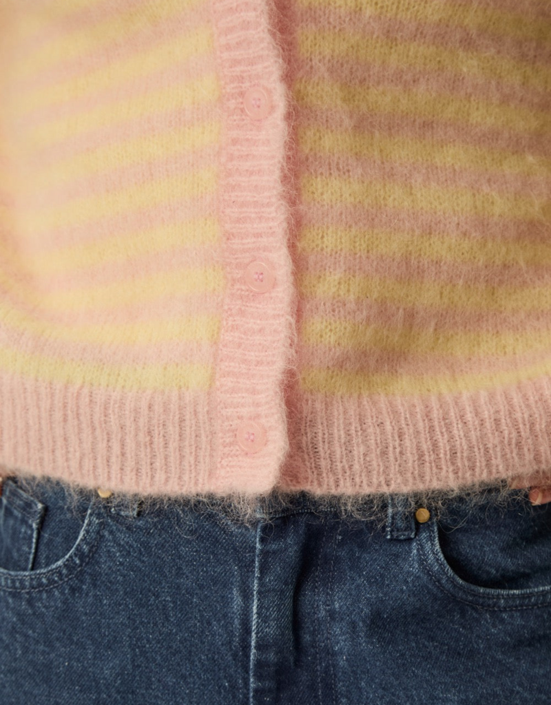 Des Petits Hauts Alvaro Cardigan in Butter & Bubblegum Stripe
