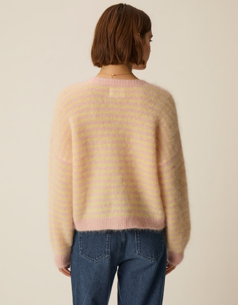 Des Petits Hauts Alvaro Cardigan in Butter & Bubblegum Stripe