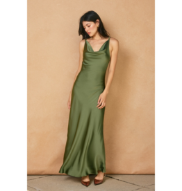 Dress Forum Going Out Twisted Strap Satin Maxi Dress in Green Tea