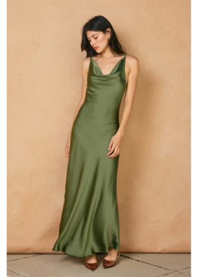 Dress Forum Going Out Twisted Strap Satin Maxi Dress in Green Tea