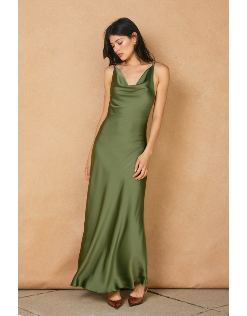 Dress Forum Going Out Twisted Strap Satin Maxi Dress in Green Tea