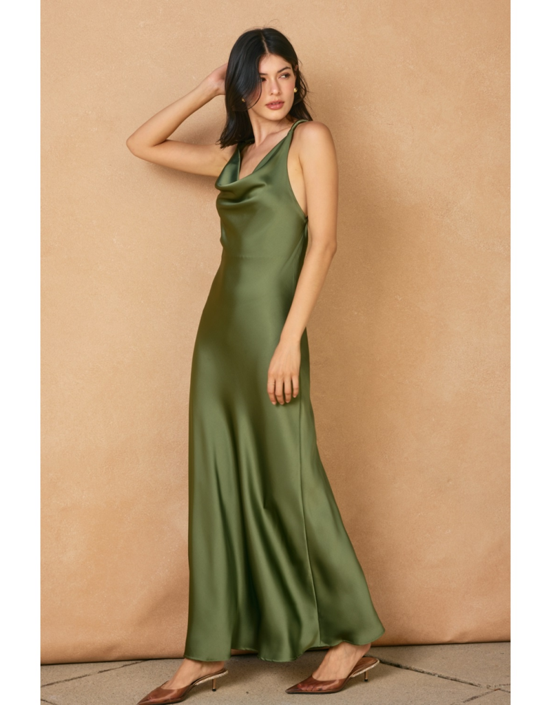 Dress Forum Going Out Twisted Strap Satin Maxi Dress in Green Tea
