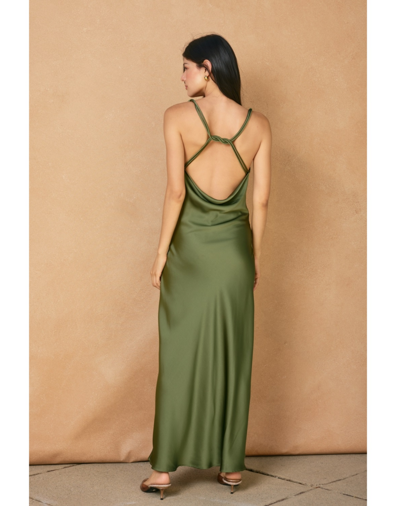 Dress Forum Going Out Twisted Strap Satin Maxi Dress in Green Tea
