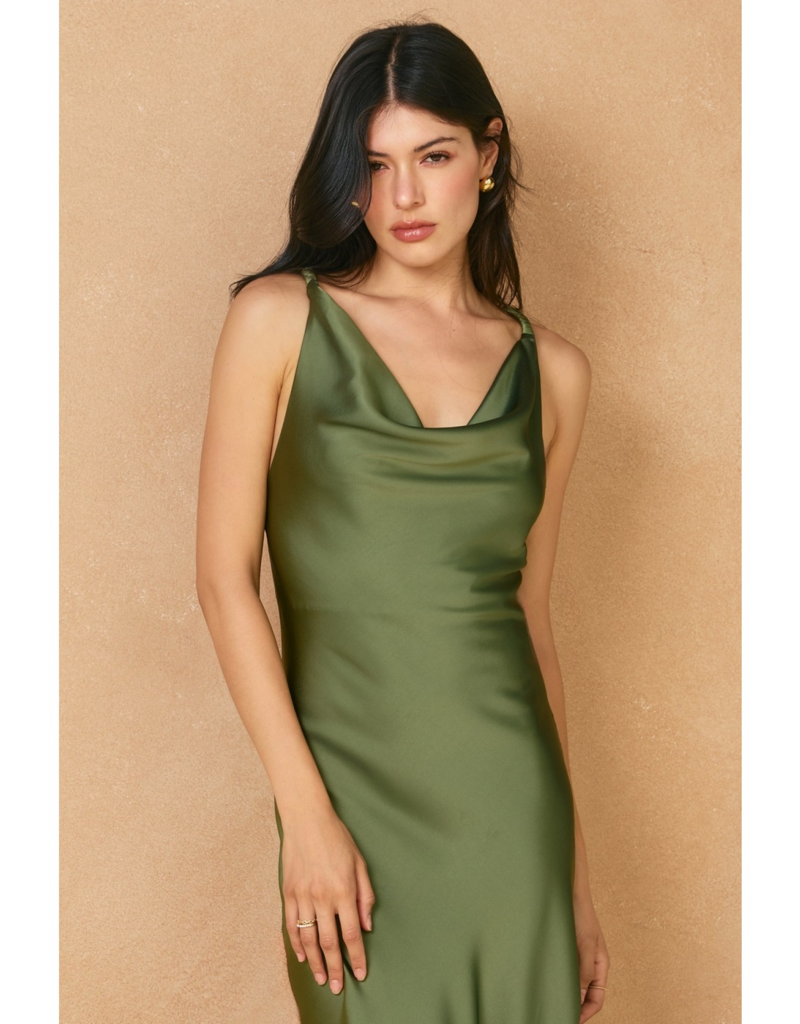 Dress Forum Going Out Twisted Strap Satin Maxi Dress in Green Tea