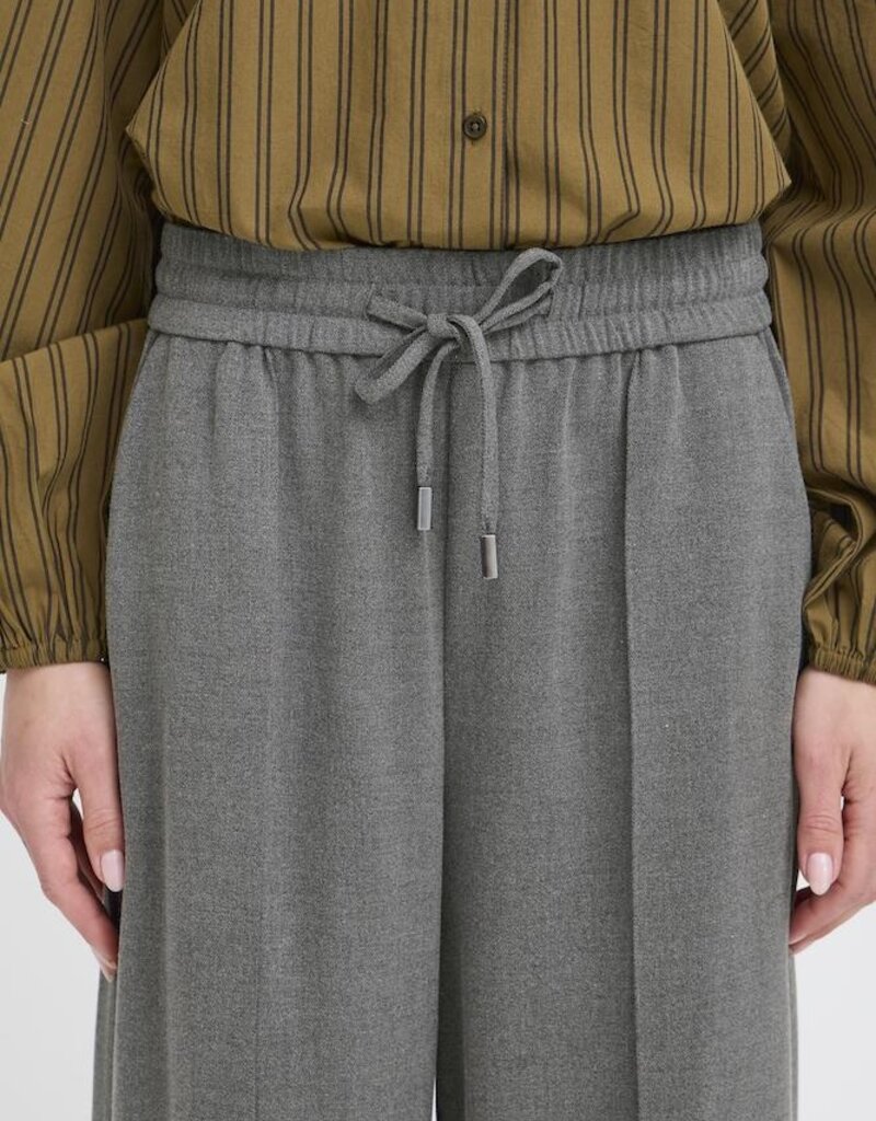 B.Young Encore Tapered Drawstring Trouser in Grey Melange