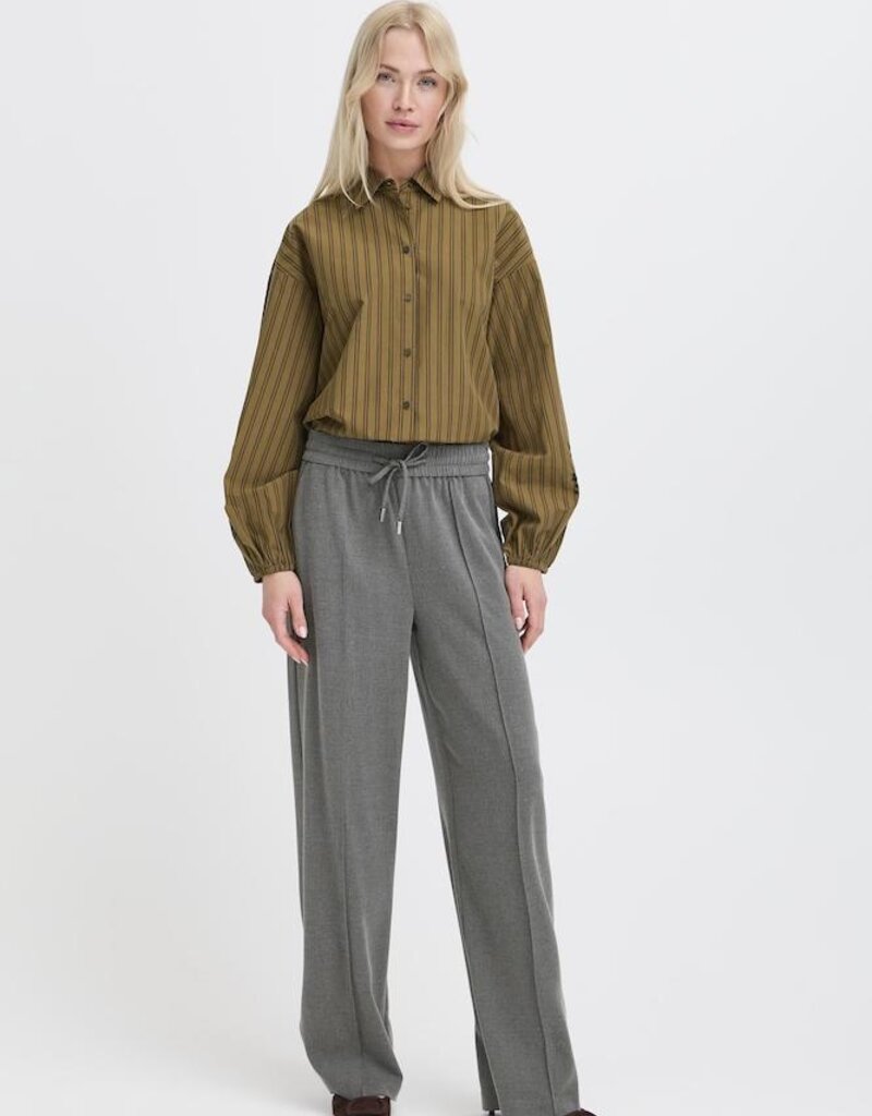 B.Young Encore Tapered Drawstring Trouser in Grey Melange