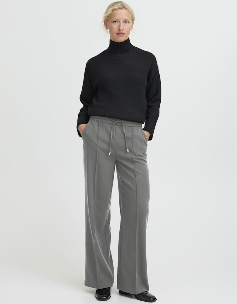 B.Young Encore Tapered Drawstring Trouser in Grey Melange