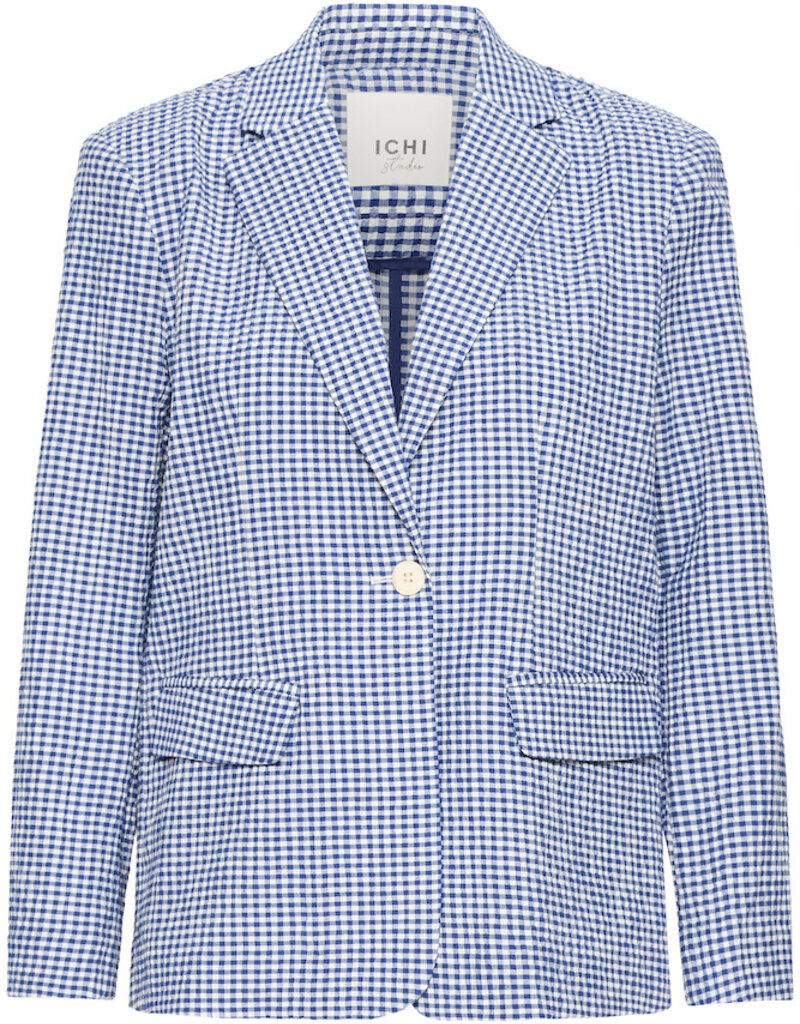 ICHI Jilma Gingham Blazer in Sodalite Blue