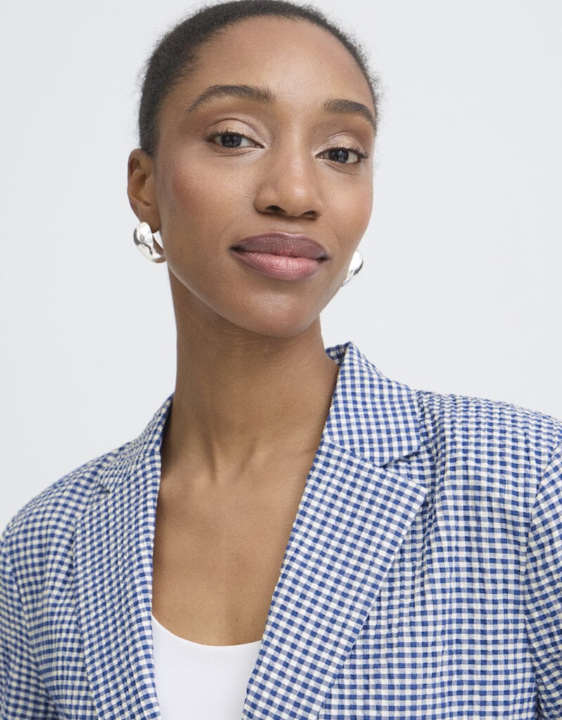 ICHI Jilma Gingham Blazer in Sodalite Blue