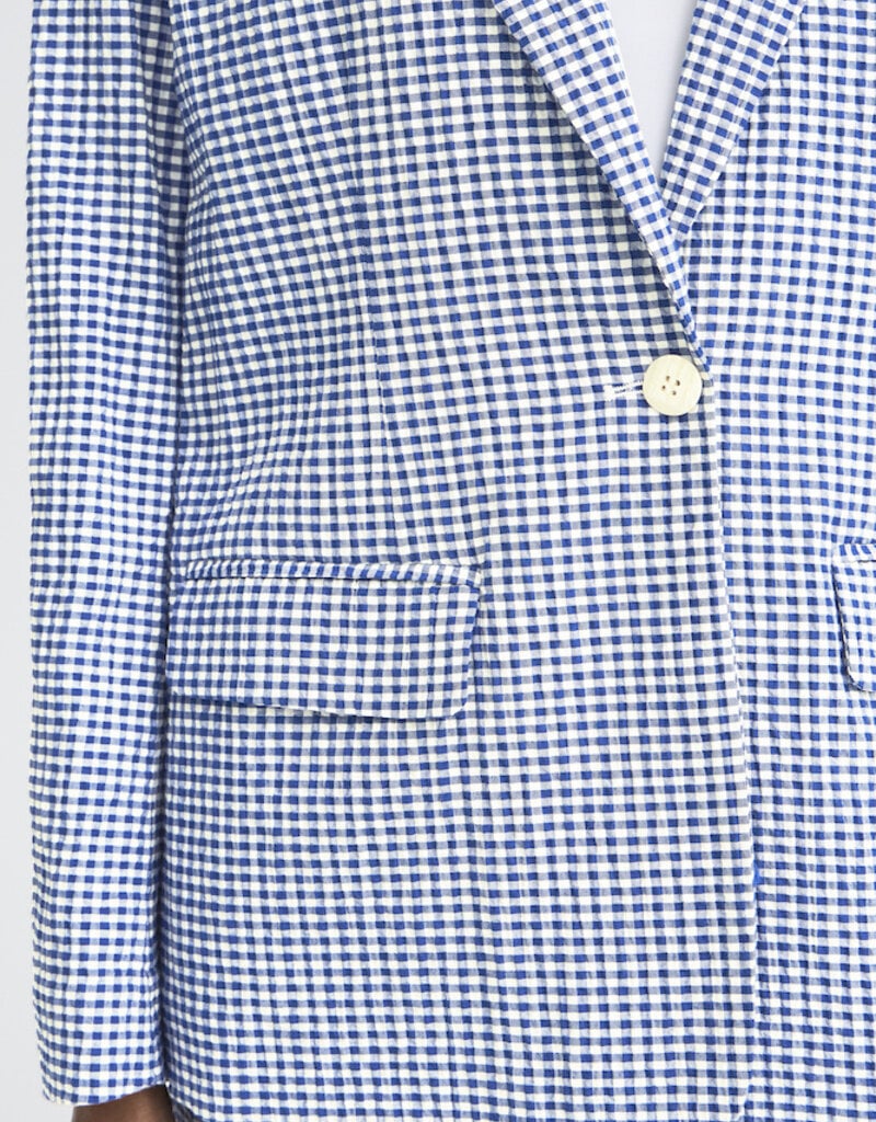 ICHI Jilma Gingham Blazer in Sodalite Blue